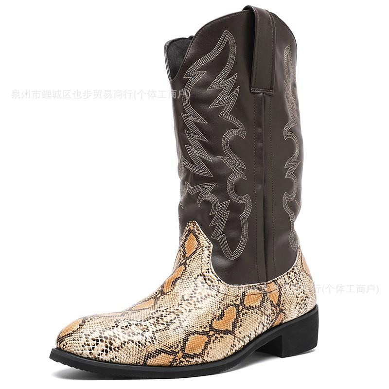 Mens Western Style Mid-Calf Leather Boots Snake Large Size Casual Short