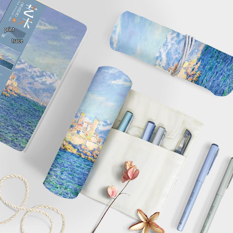 Креативный пенал-рулон Jiujiu Stationery в ретро-стиле с китайскими мотивами - Большой вместимости, из японской ткани