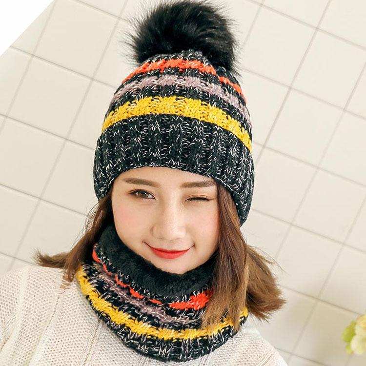 Hat women's winter cute versatile trendy warm knitted hat thickened women's winter cycling ear protector wool hat