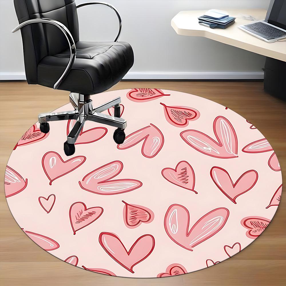 1pc Love Hearts Office Round Area Rug, Indoor Mat Suitable For Office, Under Office Chairs Bedroom Living Room Home Decor, Room Deco202