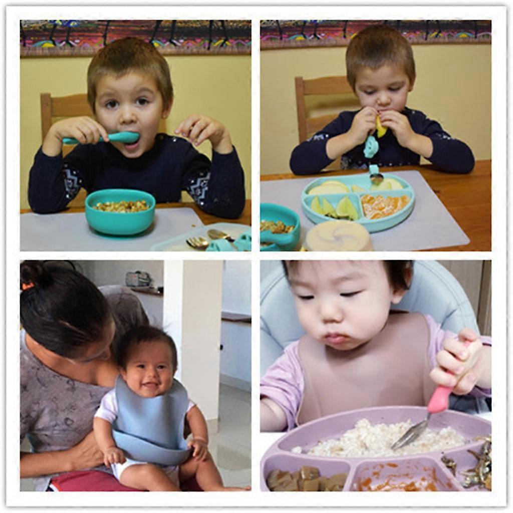4 Pcs Baby Silicone Suction Bowl Spoon Fork Cup Learning Training Feeding Set Utensil Dishes Tableware for Newborn Toddlers Infants Dinnerware Yellow