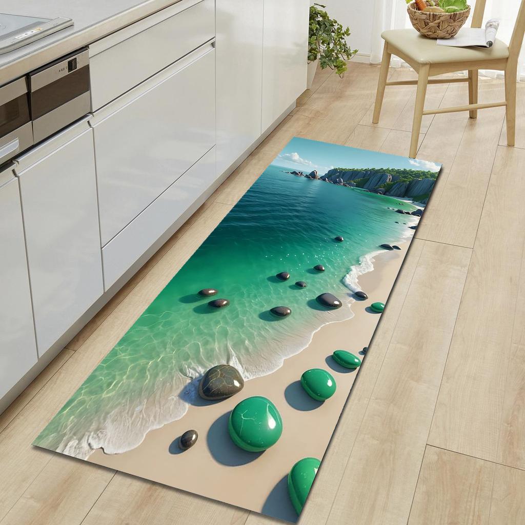 1Pcs Beach Soft Stones Pattern Floor Mat Modern Kitchen Polyester Rug Non-Slip Colorful Indoor Carpet, For Home Bathroom Bedroom Living Room Decor
