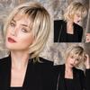 Short Layered Blonde Wig Straight Bob Synthetic Blend  Hair Wigs with Bangs for Women Daily/Cosplay Use Heat Resistant Hair
