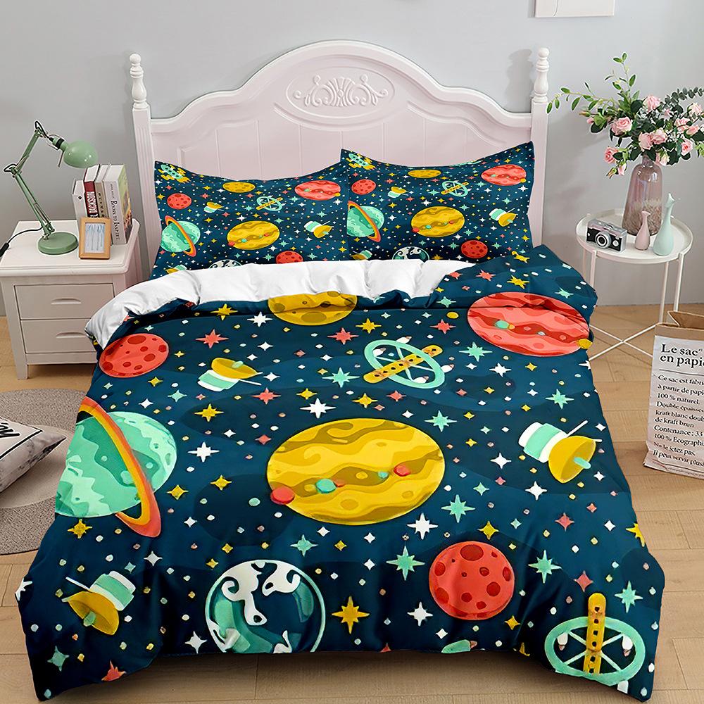 Cartoon Planet King Queen Duvet Cover Solar System Galaxy Universe Bedding Collection Fantastic Space Star 23Pcs Polyester Quilt Cover