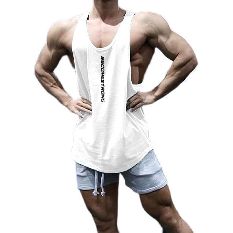 New Sports Vest Men'S Loose Summer Pure Cotton Fitness And Bodybuilding Quick Drying Sleeveless Shoulder White Base Shirt Sleeveless T-Shirt