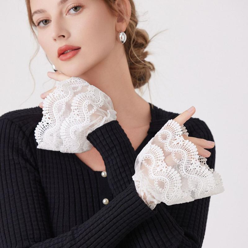 Elegant Romantic Mesh Lace Detachable Layered Ruffle Fake Sleeves Sweet Decoration Sweater Elastic Wrist Horn Cuffs