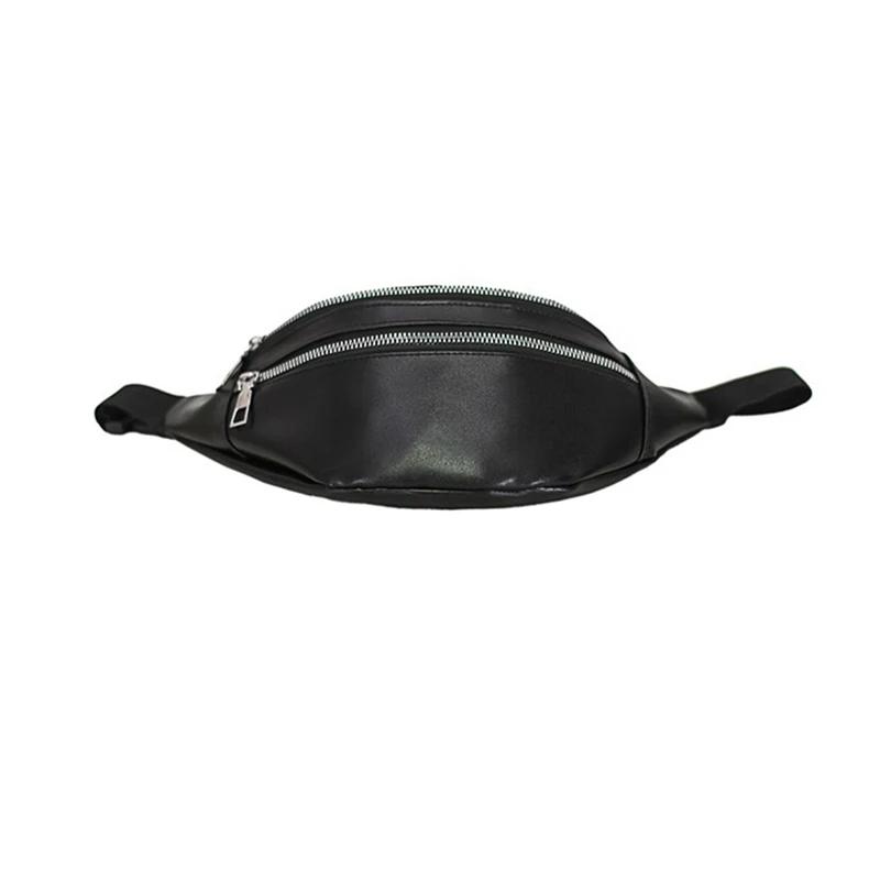 Vintage Solid Color Chest Bag for Women PU Leather Crossbody Bag Double-zipper Waist Bags Fanny Pack Casual Lady Purse