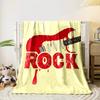 Red electric guitar silhouette with dripping paint above splattered "ROCK." for all seasons blanket lunch break throw gift