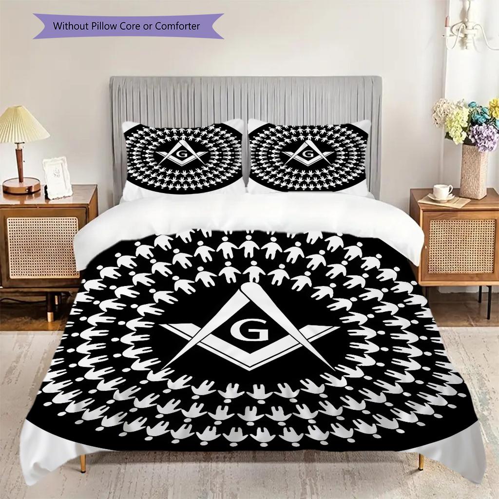 Recognized Freemasonry bedding, duvet cover, pillowcase, home decoration, birthday gift (1 * duvet cover+2 * pillowcase, coreless)