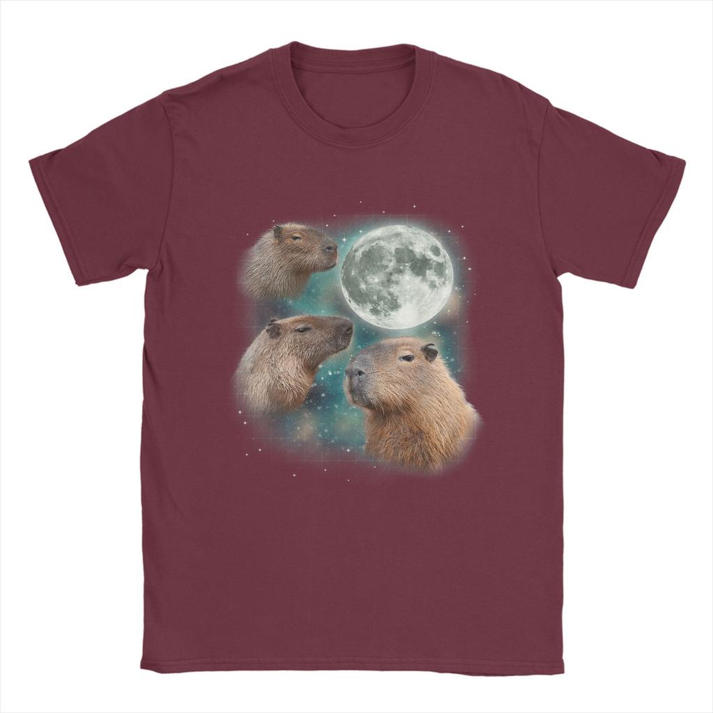 3D Capybara Moon Giant Rodents Weird Howling Unisex T Shirts Funny Tees Short Sleeve Crewneck TShirt Cotton Gift Idea Clothes