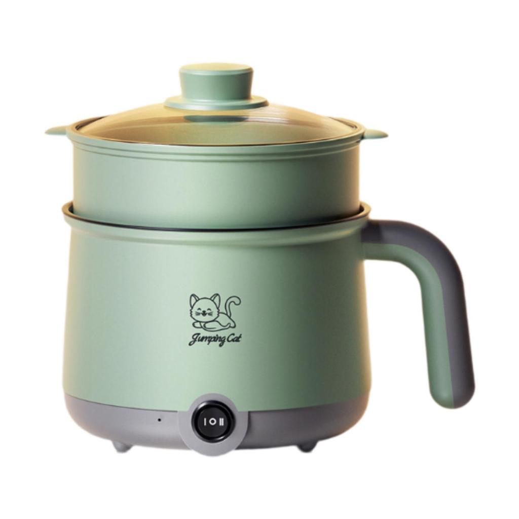 Electric Hot Pot with Steamer Multi Function Portable Noodles Cooker 1.8L Ramen Cooker for Steak Pasta Dumpling Shabu Shabu Soup