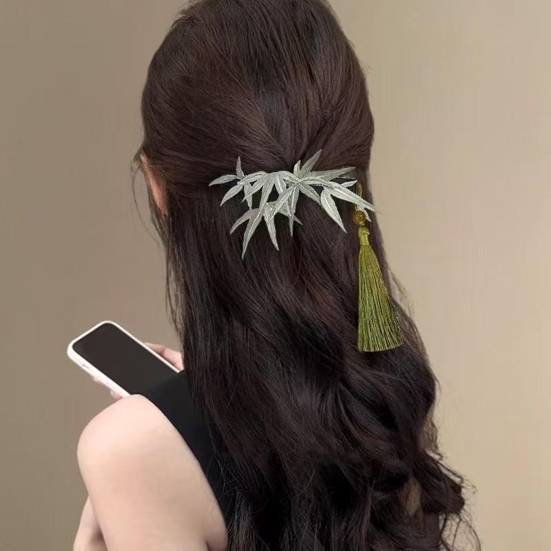 bamboo shadow duckbill clip chinese style imitation silk flower pearl hair clip for women back head updo hair styling
