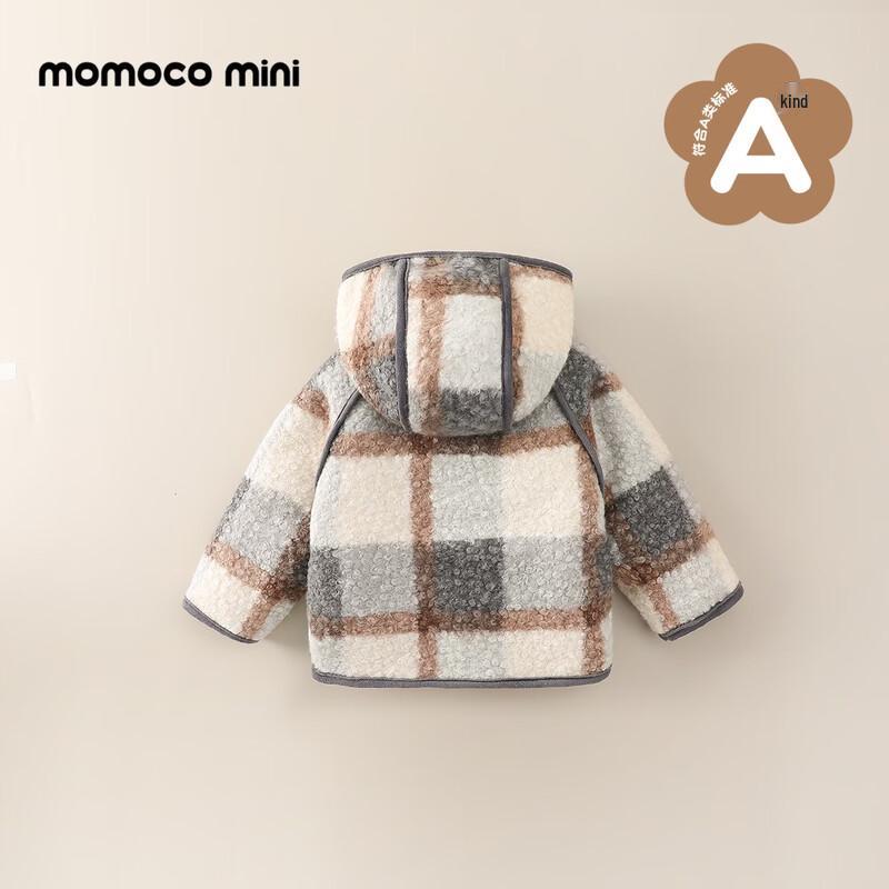 Зимнее утепленное пальто с капюшоном в клетку для детей MOMOCO