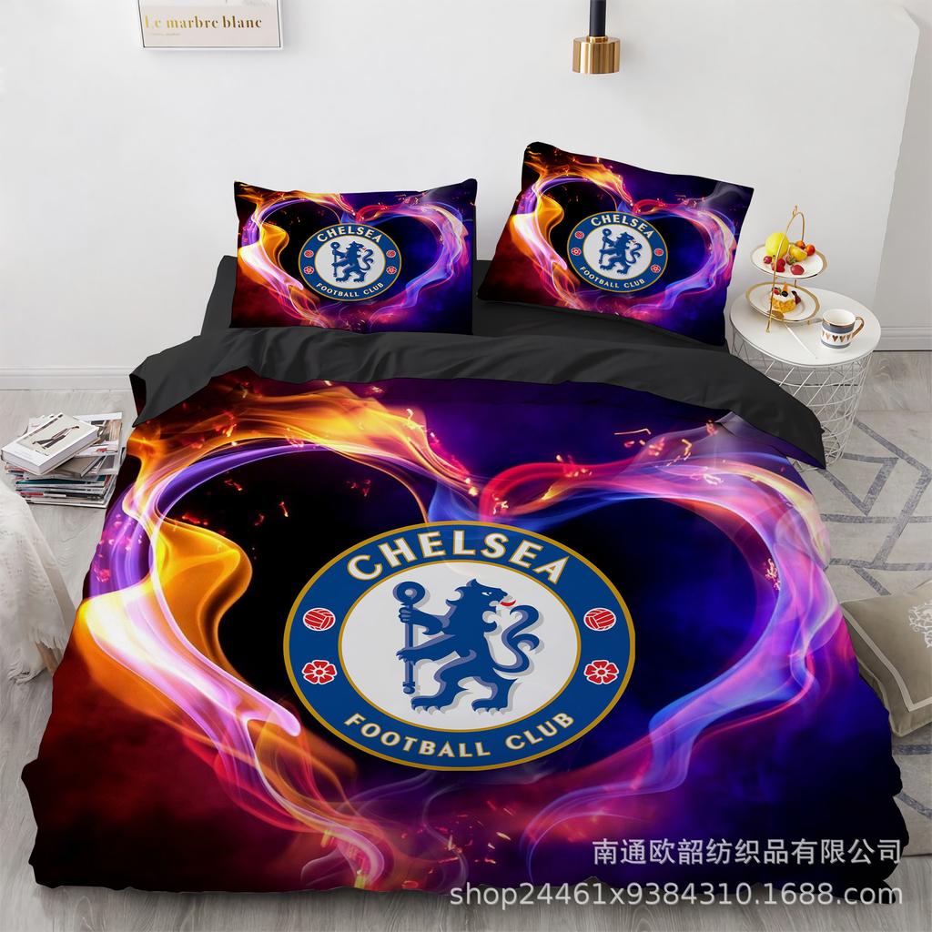 Size 3D Printed Football Club Standard Bedding Three-Piece Quilt Cover Pillowcase