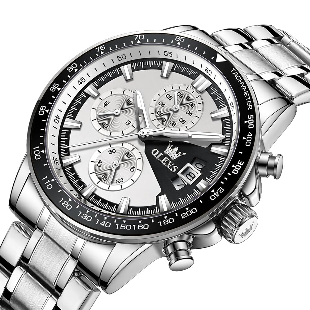 OLEVS кварцевые часы стильные многофункциональные часы из нержавеющей стали водонепроницаемые светящиеся часы с датой аналоговые модные студенческие часы для мужчин белые