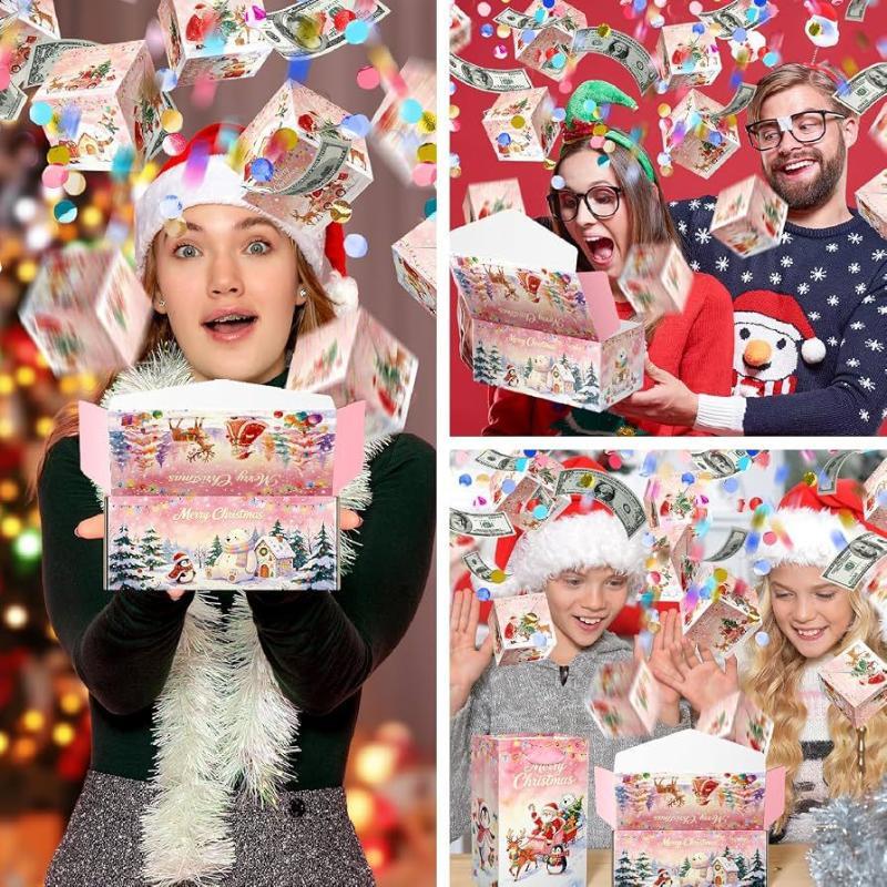 2/15Pcs Christmas Surprise Explosion Gift Box With Up Confetti Cash Holder And Gift Bag For Xmas Party Family Gifting