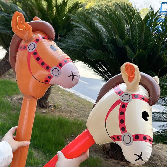 Inflatable Horse Head Stick 37" Party Prop for Kids' Races Photos PVC Horse Stick Carnival Toy for Horse Themed Events Birthdays