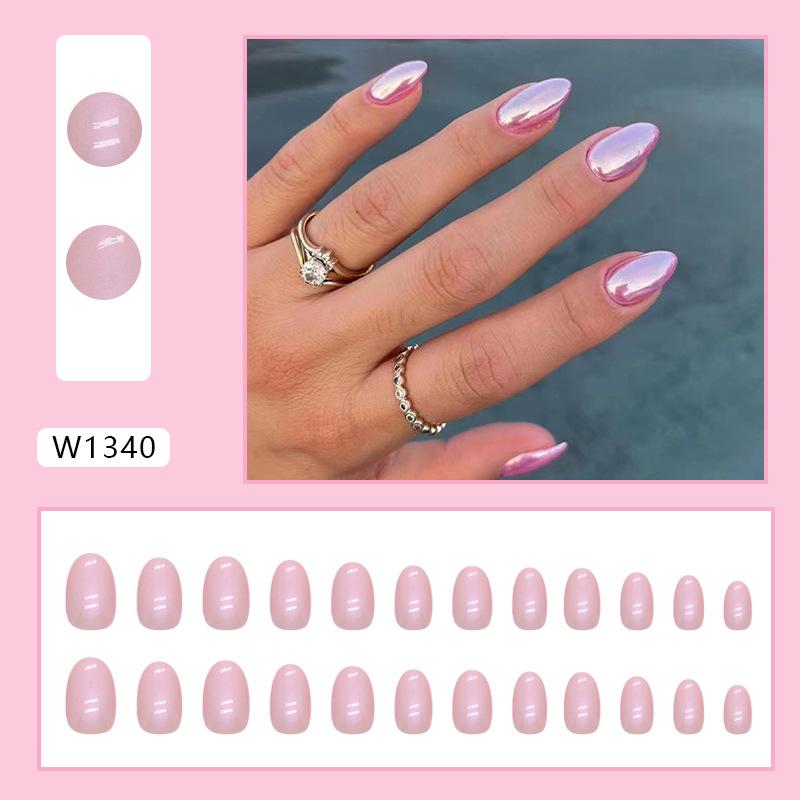 Short oval aurora girl pink manicure, fashionable ins style fake nails women's special nail piece