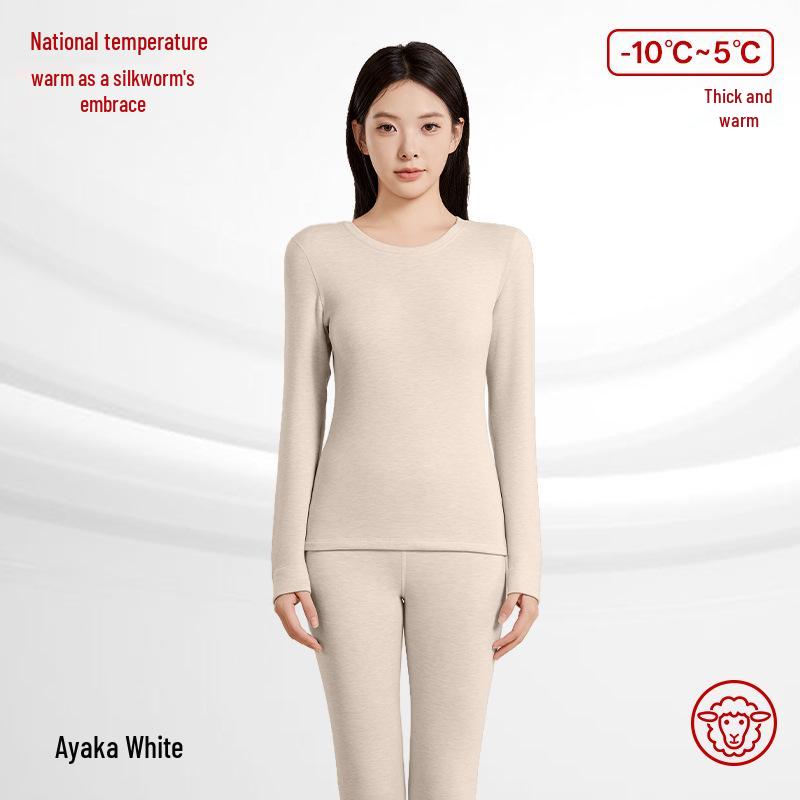 Женский термокомплект из кашемировой смеси с теплогенерирующим эффектом, с круглым вырезом: Антистатичное, Приятное к коже, Осенне-зимнее нижнее белье