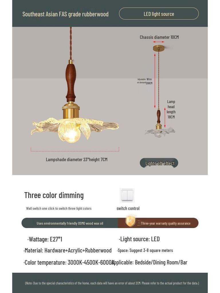 French Mid-Century Solid Wood Bedside Pendant Light