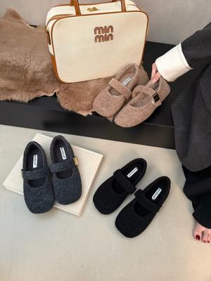 25 осень и зима новая односложная с шерстяными бархатными туфлями Мэри Джейн