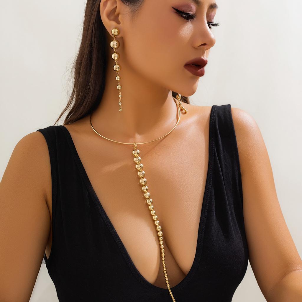 IngeSight.Z Vintage Gold Color CCB Beaded Collar Necklace Long Earring Set for Women Punk Choker Necklace Party Jewelry Sets