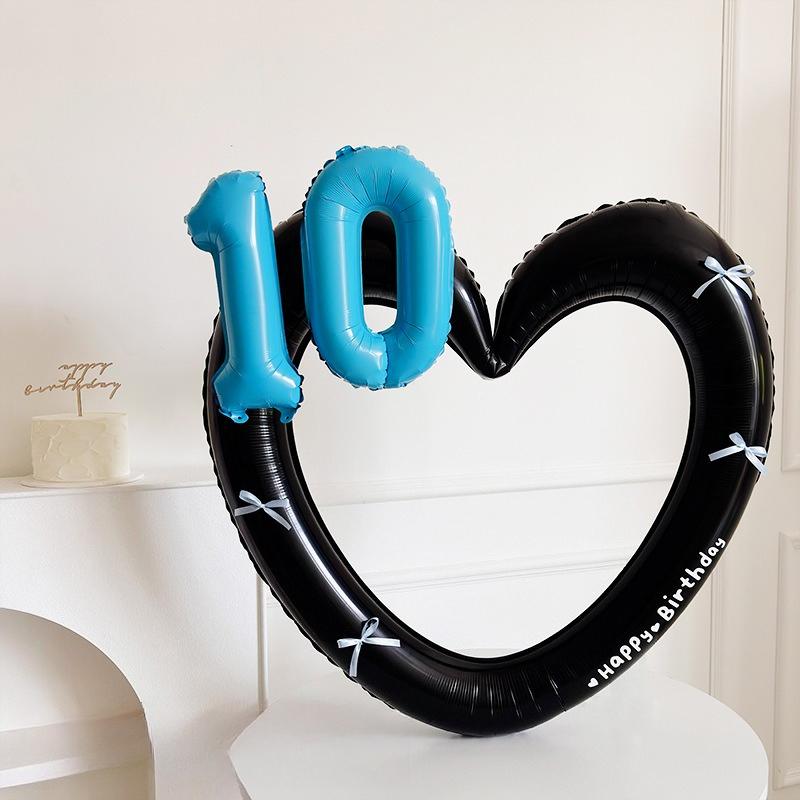 Рамка для фото в форме сердца Фольгированный шар 0-9 Синий номер с наклейками-бантиками для вечеринки по случаю дня рождения в синем стиле, реквизит для фото, свадебный декор из воздушных шаров