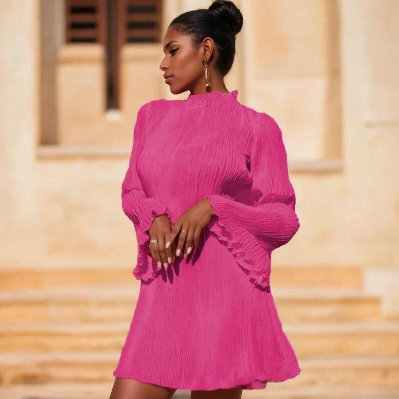 2023 расклешенное плиссированное сексуальное платье с длинными рукавами, женское полуводолазка с запахом, бедра, платья, элегантное короткое платье Y2k, одежда 29765