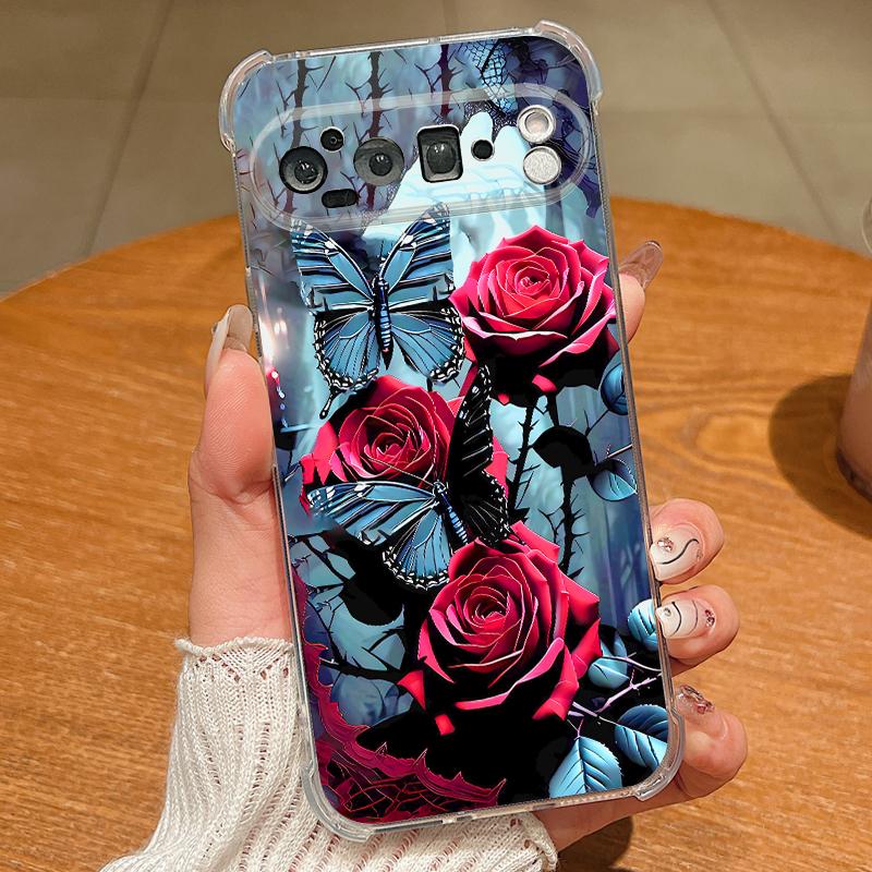 Чехол с узором из алых красных роз для Google Pixel 9 Pro XL 9A, противоударный, из ТПУ и силикона, прозрачный, мягкий