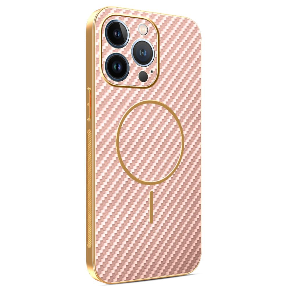 For iPhone 13 Pro Phone Case Carbon Fiber Textured Electroplated TPU Back Cover