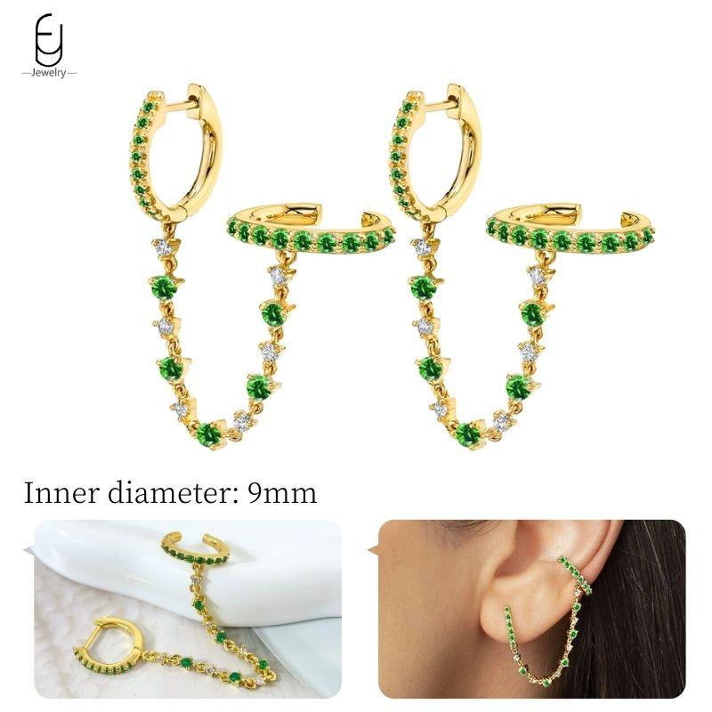 Серьги из стерлингового серебра 925 пробы с зеленым цирконом, золотые серьги-кольца в форме сердца для женщин, изящные пусеты, роскошные ювелирные изделия, подарки