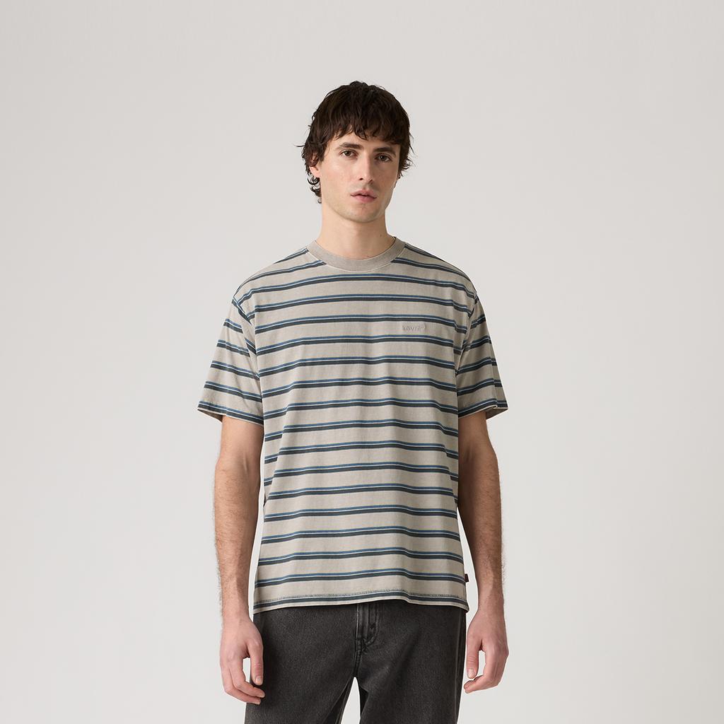 Levis American Vintage Короткий рукав Полосатый Логотип Спущенное плечо Пуловер Футболка Мужские Футболки Серый A0637-0199