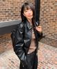 Костюмоклок Женская полуукороченная куртка из синтетической кожи Cowjk001Leblack