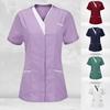 High-Quality Big Size Summer Women T-shirt V Neck Pockets Short Sleeve Buttons Working Uniform for Nursing
