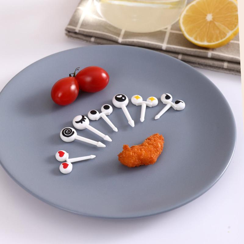 10Pcs/Box Eye Fruit Fork Food Grade Plastic Mini Cartoon Kids Cake Fruit Toothpick Bento Lunch Bento Accessories Party Decor