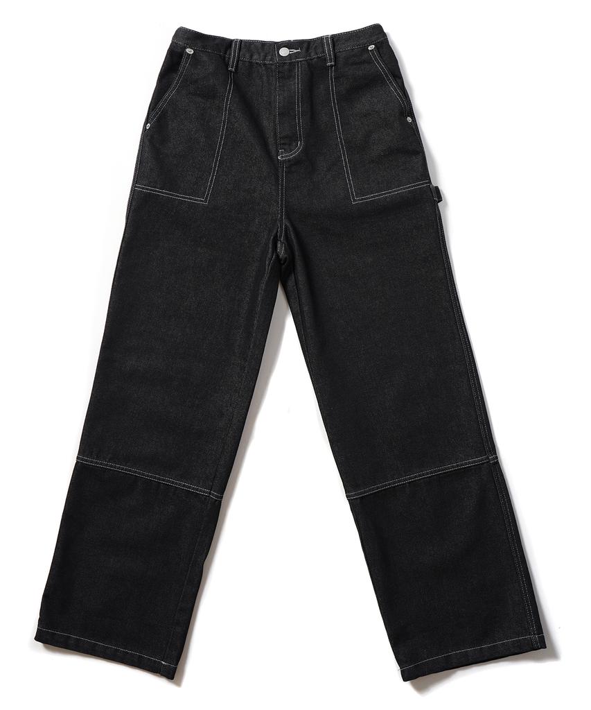 GAKKAI UNIONS Wide Stitch Carpenter Denim Pants Black
