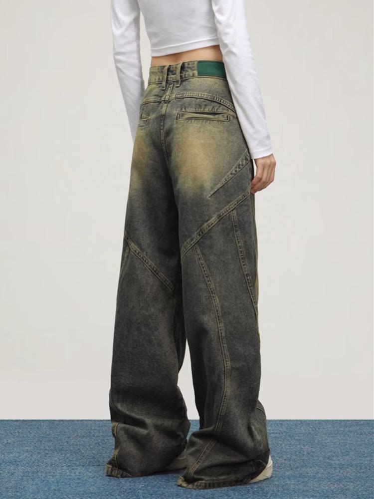 Винтажные джинсы желтого цвета грязи с высокой талией, женские прямые мешковатые джинсовые брюки в стиле ретро 90-х годов, женские уличные брюки Y2k, повседневные широкие брюки