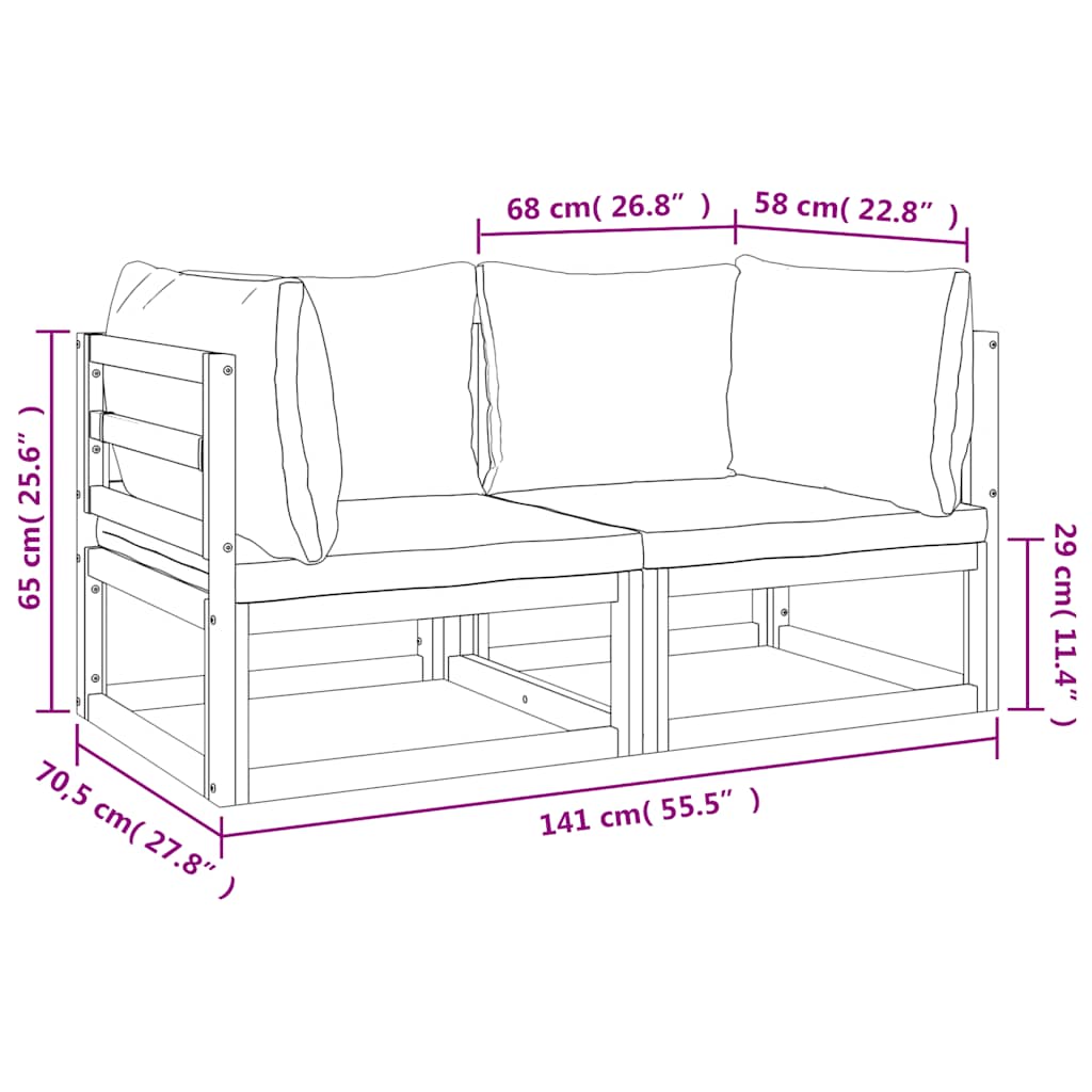 Modular Corner Sofas 2 pcs with Light Grey Cushions Solid Acacia Wood
