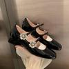 Fashion New Designer Crystal Buckle Mary Janes Pumps Women Double Belt Med-high Heels Shoes Ladies Glitter Rhinestone Ballet Party Shoes