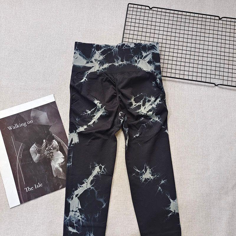 Tie Dye Sports Fashion Peach Hip Raise Fitness Pants High Waist Belly Contracting Wait Lifting Tight Pants Running Spring & Fall Yoga Pants