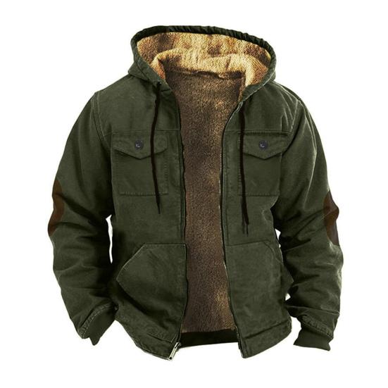 Мужская термокуртка с капюшоном, на шнурке, с длинными рукавами, однотонная, с карманами, на молнии