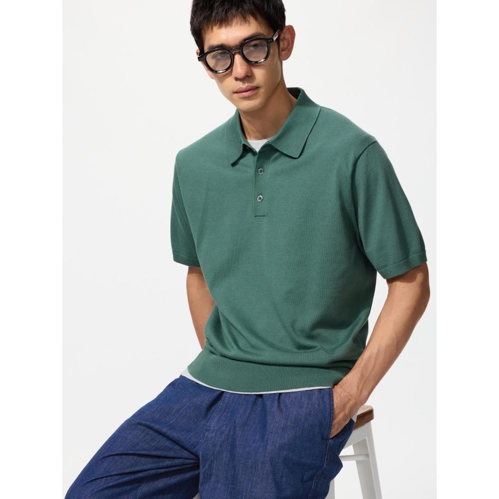 Uniqlo Стильный вязаный джемпер-поло, поддающийся стирке