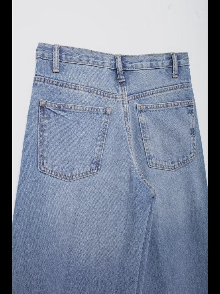 Women's Autumn High-Waist Double-Breasted Wide-Leg Jeans