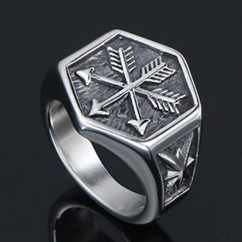 Vintage Viking Arrow Ring for Men Stainless Steel Signet Ring Cool Male Punk Biker Ring Best Gift for Him