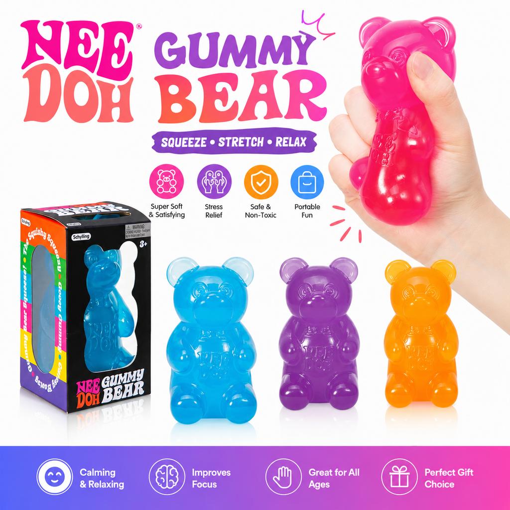 Мягкая игрушка-антистресс Nee Doh Gummy Bear, сжимаемая, для снятия стресса, сенсорная, для детей и взрослых, нетоксичная, для снятия тревожности, настольная игрушка
