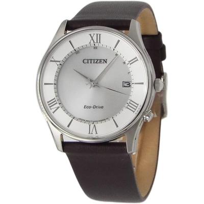 Мужские часы Citizen Eco-Drive с радиоконтролем, на солнечной батарее, с кожаным ремешком и дополнительным ремешком, серебристые AS1060