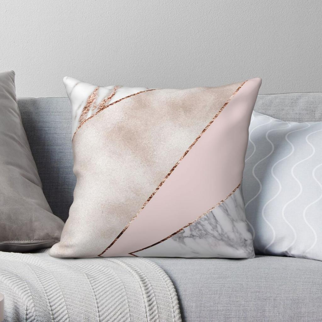 Spliced Mixed Rose Gold Marble Pillowcase Polyester Linen Velvet Creative Zip Decorative Pillow Case Room Cushion Cover