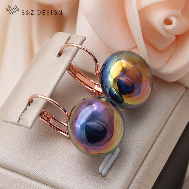 Модные серьги-подвески цвета розового золота с разноцветными круглыми бусинами для женщин, вечерние украшения, модный подарок