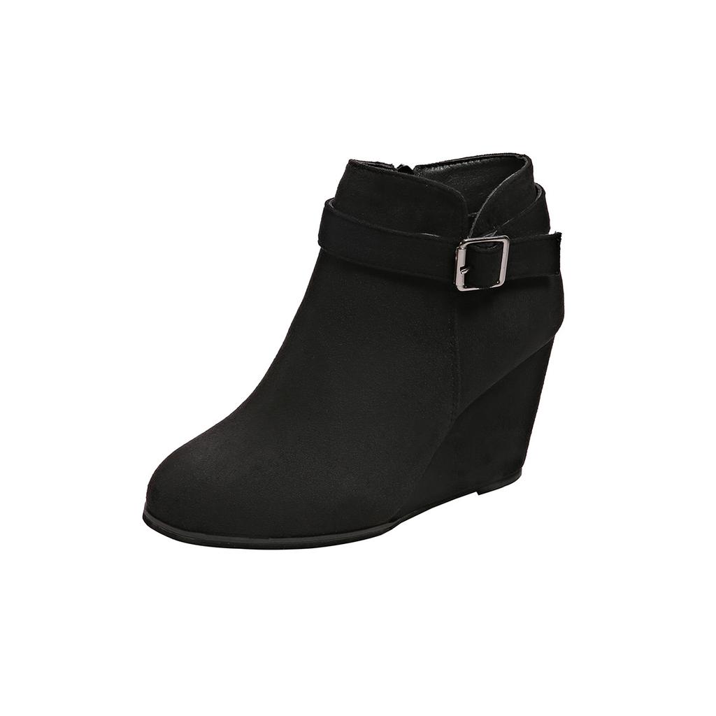 2025 осень новые женские туфли однотонные на высоком каблуке большого размера танкетка Martin boots factory