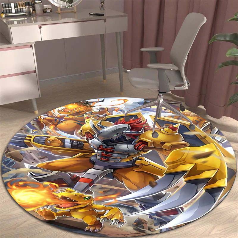 Cartoon Digimon round rug, suitable for decorating living rooms, bedrooms, sofas, and playrooms; non-slip rug for children.999